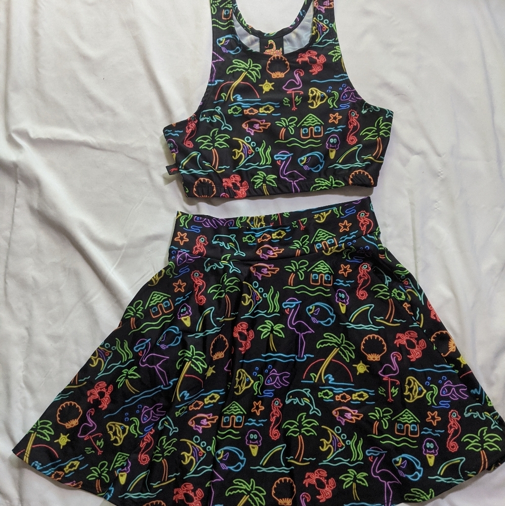 Fun neon swim set top with matching skirt cover up